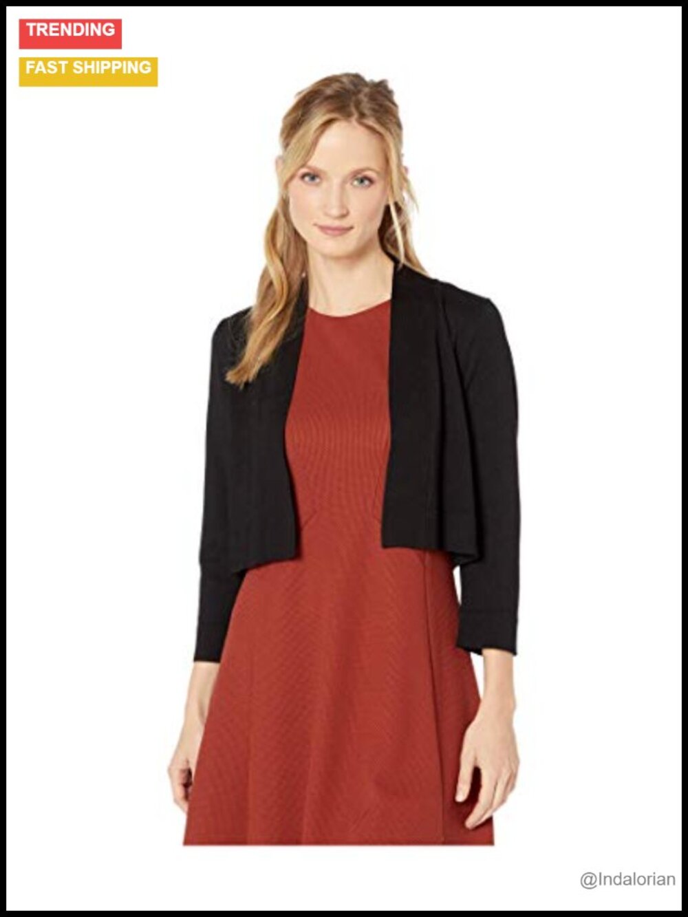 3/4 Sleeve Knit Shrug Sweater Crew Neck 20" Length